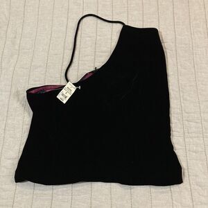VTG Ann Taylor Top Loft Black Velvet Rayon Silk Shirt One Strap Party size 6